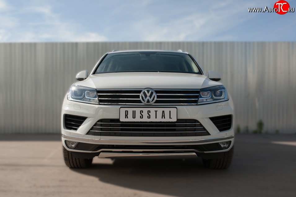 15 649 р. Защита переднего бампера (Ø75х42 мм, нержавейка) Russtal Volkswagen Touareg NF рестайлинг (2014-2018)  с доставкой в г. Набережные‑Челны