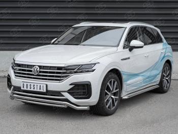 Защита переднего бампера (2 трубы Ø63 и 42 мм, нержавейка, NOT 2.0 TSI) SLITKOFF Volkswagen (Волксваген) Touareg (Туарек)  CR (2018-2024) CR