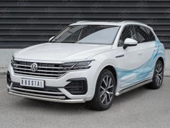 Защита переднего бампера (2 трубы Ø63 и 42 мм, нержавейка, NOT 2.0 TSI) SLITKOFF Volkswagen (Волксваген) Touareg (Туарек)  CR (2018-2024) CR