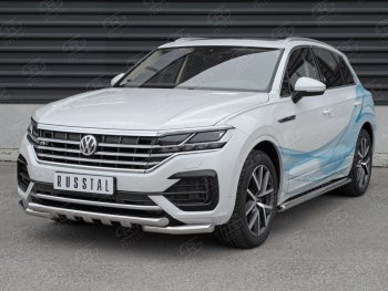 33 999 р. Защита переднего бампера (2 трубы Ø63 с клыками, нержавейка not 2.0 tsi) SLITKOFF  Volkswagen Touareg  CR (2018-2024)  с доставкой в г. Набережные‑Челны. Увеличить фотографию 3