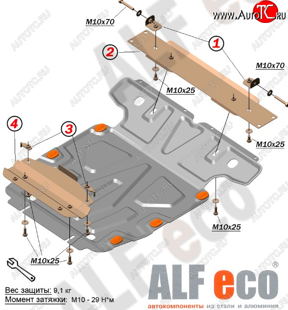 11 499 р. Защита картера двигателя и КПП ALFECO  Volkswagen Touareg  GP (2002-2010) дорестайлинг, рестайлинг (Алюминий 3 мм)  с доставкой в г. Набережные‑Челны