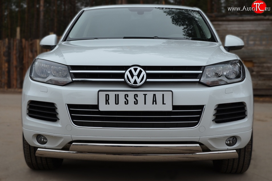 27 999 р. Защита переднего бампера (2 трубыØ75х42 мм, нержавейка) Russtal Volkswagen Touareg NF дорестайлинг (2010-2014)  с доставкой в г. Набережные‑Челны