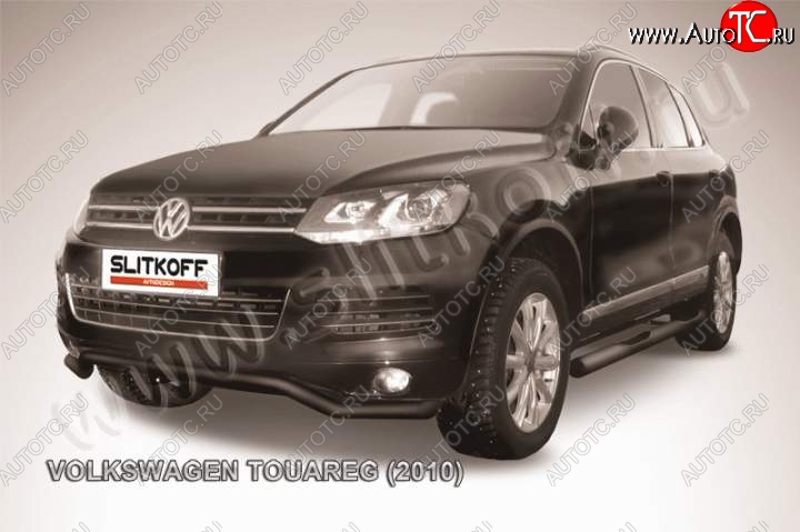 12 549 р. защита переднего бампера Slitkoff  Volkswagen Touareg  NF (2010-2014) дорестайлинг (Цвет: серебристый)  с доставкой в г. Набережные‑Челны