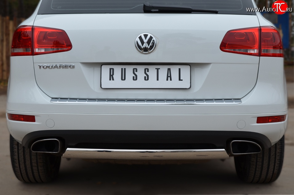 16 849 р. Защита заднего бампера (Ø75x42 мм, нержавейка) Russtal Volkswagen Touareg NF дорестайлинг (2010-2014)  с доставкой в г. Набережные‑Челны