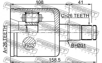 7 399 р. Левый шрус внутренний передний Febest (26X31X26) Volvo V70 (2008-2016)  с доставкой в г. Набережные‑Челны. Увеличить фотографию 2