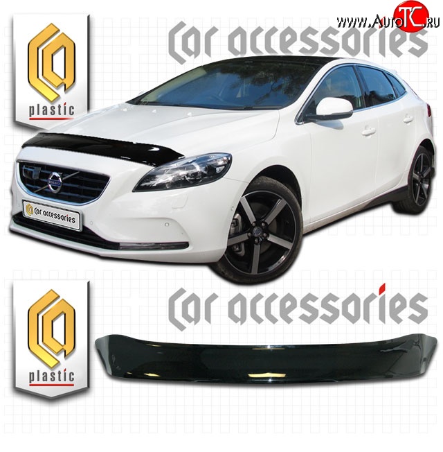 1 999 р. Дефлектор капота CA Plastic  Volvo V40  хэтчбэк (2012-2020) дорестайлинг, рестайлинг (Classic черный, Без надписи)  с доставкой в г. Набережные‑Челны