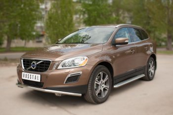 Широкая защита порогов с трубой d42 мм SLITKOFF v2 Volvo XC60  дорестайлинг (2008-2013)