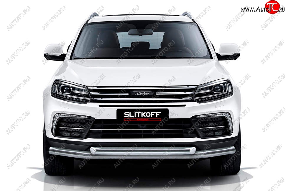 15 699 р. Защита переднего бампера Slitkoff (двойная, d57/57)  Zotye Coupa  B11F (2019-2021) (Нержавейка, Полированная)  с доставкой в г. Набережные‑Челны